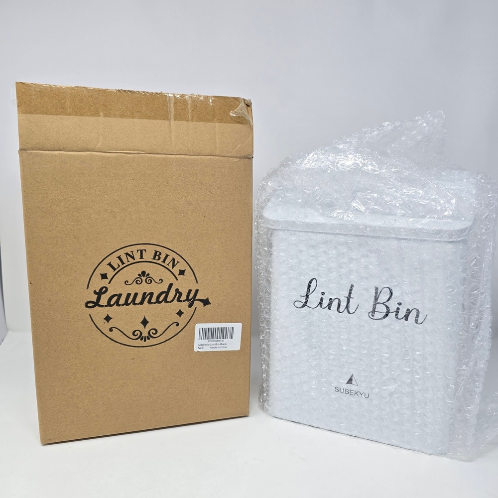 SubeKyu Magnetic Lint Bin and Dryer Sheet Holder‎ Set White Laundry Organization